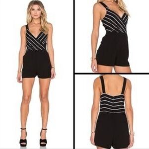 MinkPink Moonshine Striped Wrap Front Romper w/ Pockets Black & White Sz Medium